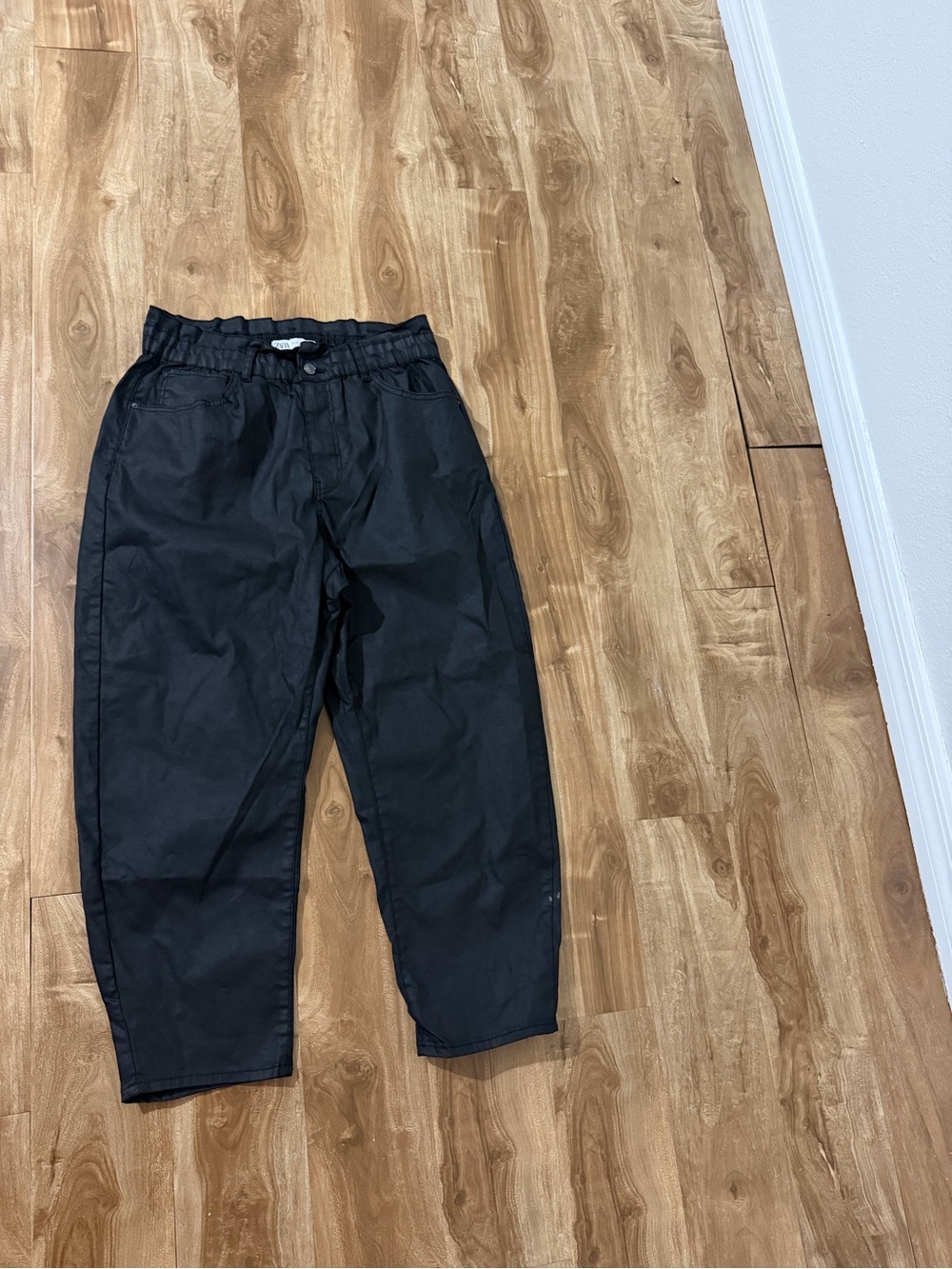 Zara Black Paperbag Waist Tapered Pants